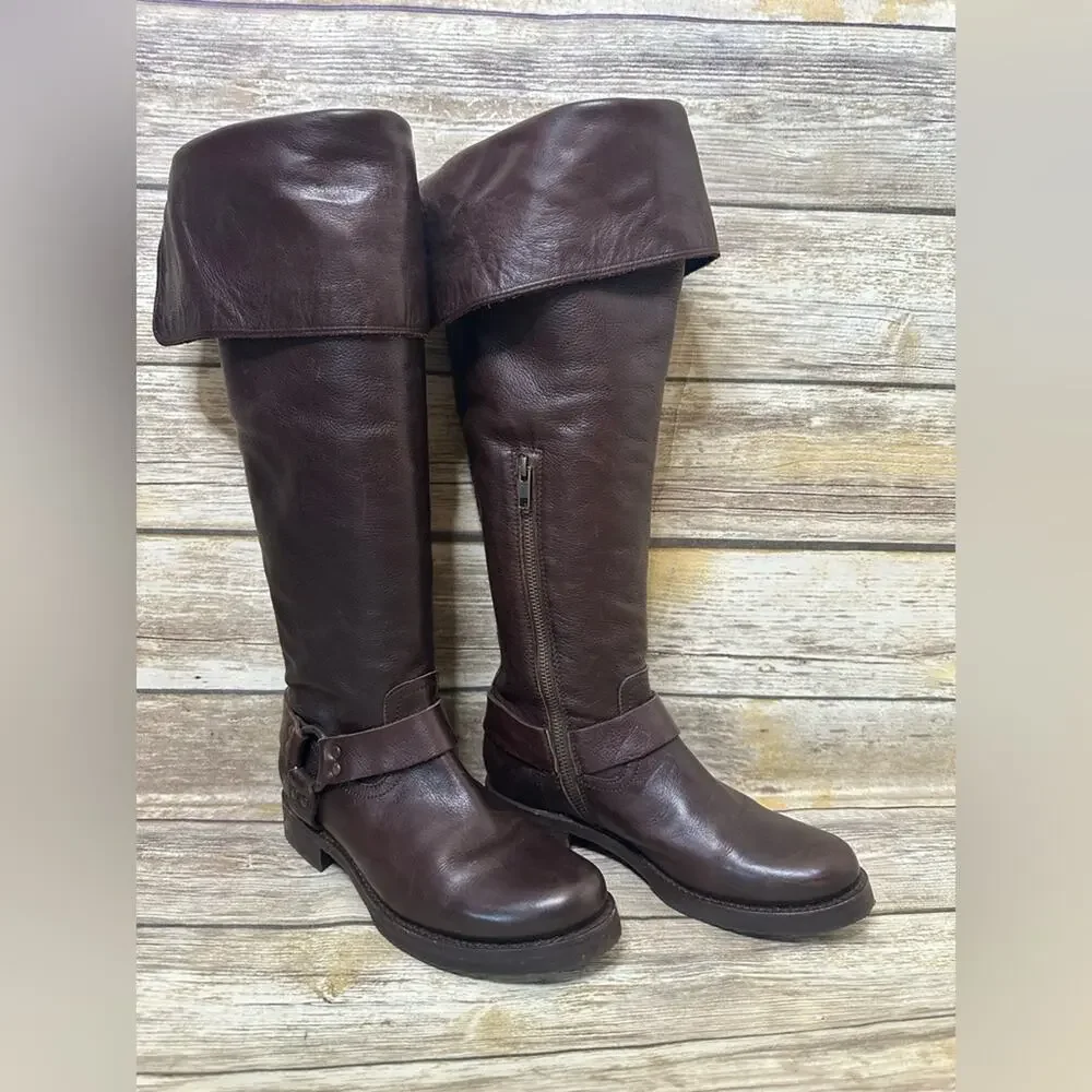 FRYE Veronica over the knee dark brown leather boots- 7